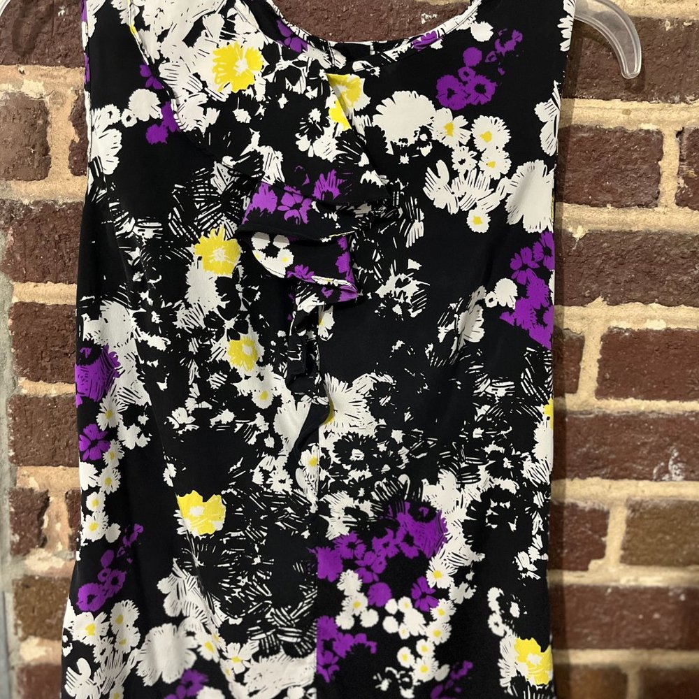 Semantiks Black Blouse with Purple, Yellow and White Flowers